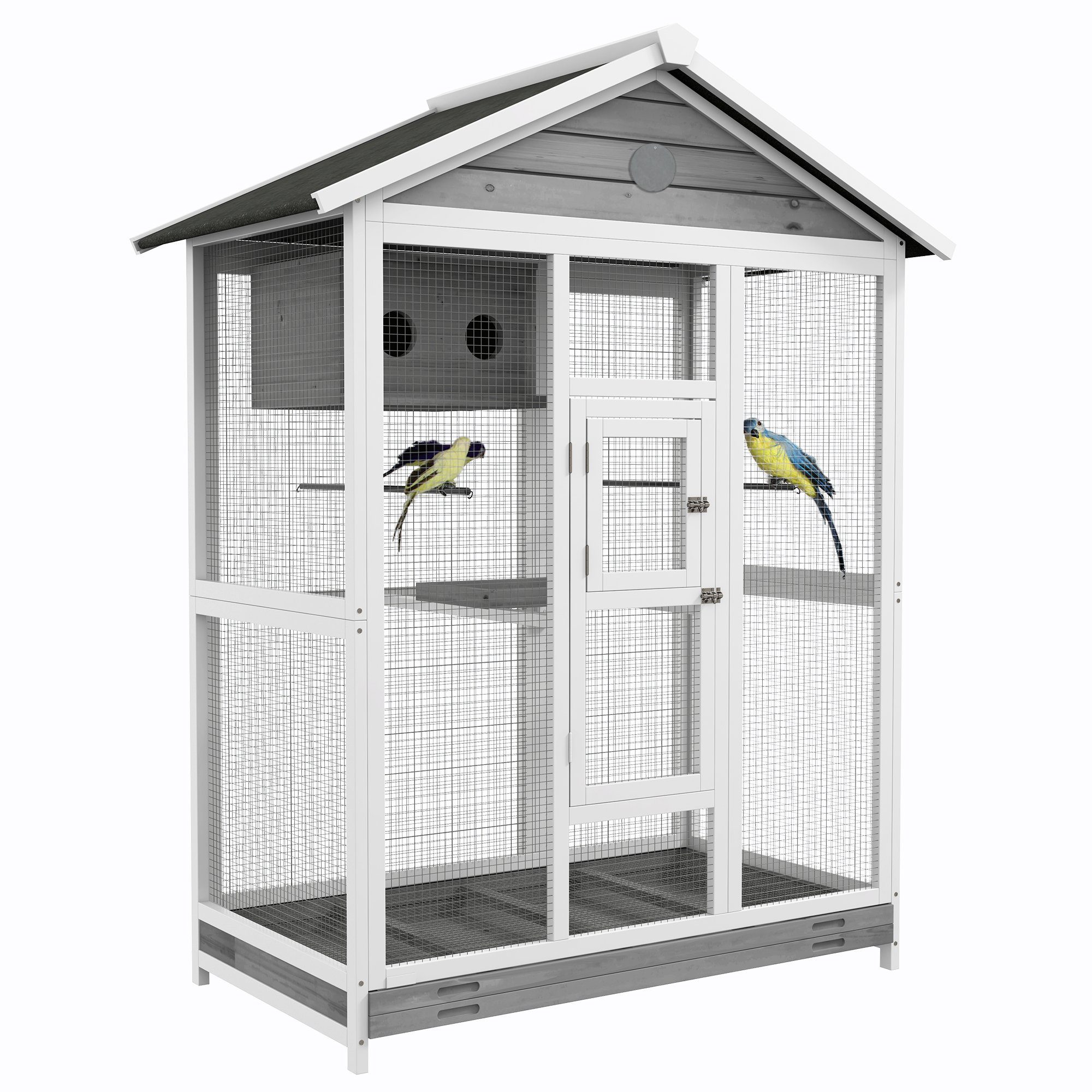 PawHut Vogelkäfig Wellensittichkäfig mit 4 Sitzstangen, Wasserabweisendes Vogelbauer, Vogelhaus für Kanarien