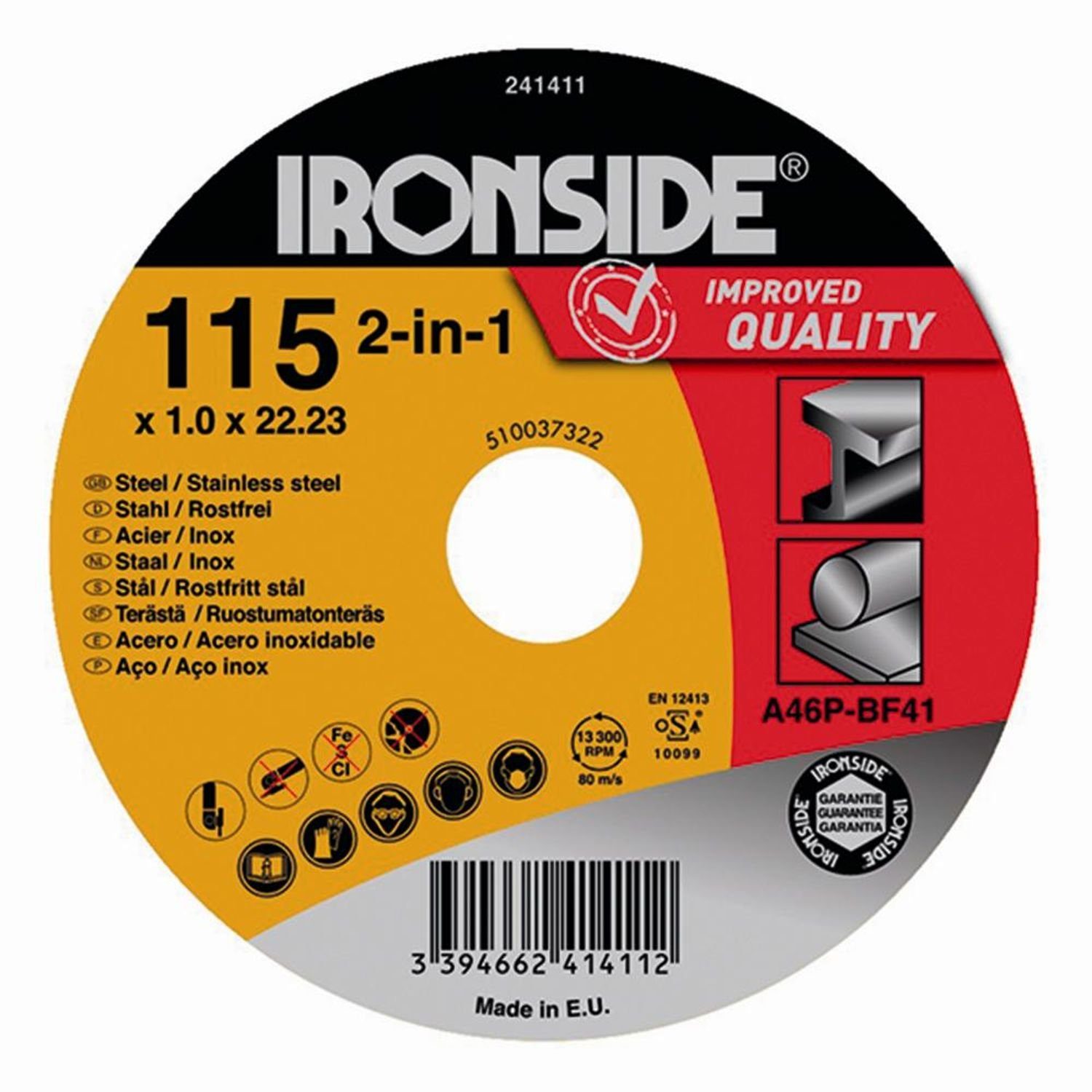 IRONSIDE Stahl+Inox, 115x1,0x22 115 Trennscheibe Ø Trennscheibe für mm