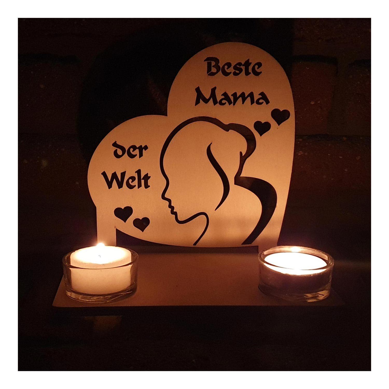 Teelichthalter Geburtstag "Beste Herz Mama Muttertag, Welt" der aus 1 Geschenk mit Holz St), Teelicht Kerzenständer Gläsern, Namofactur Deko (1, zum