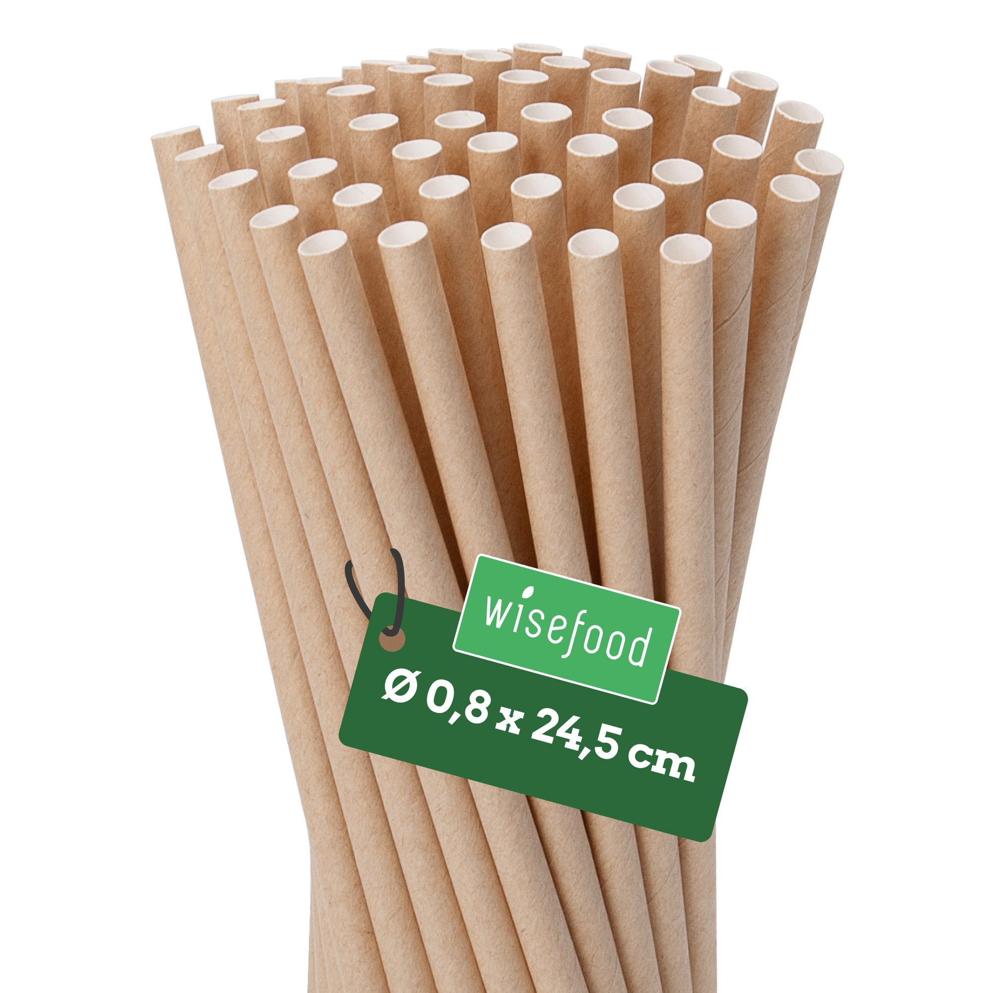 wisefood Trinkhalme Papier-Strohhalme, braun, Ø 0,8 x 24,5 cm, (200-tlg)