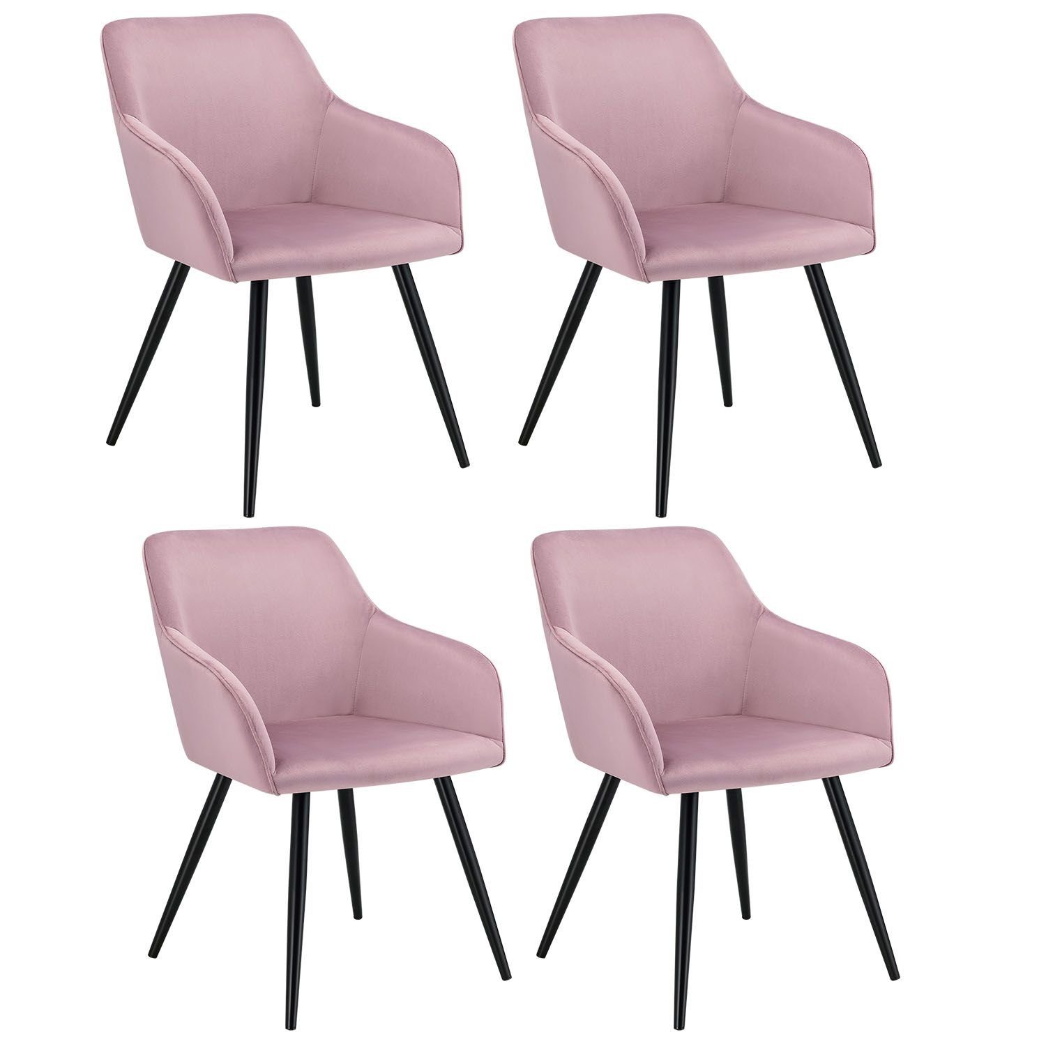 Juskys Loungesessel Tarje 4er Set Rosa, Samtbezug, weiche Polsterung, kratzfesten Metallbeinen Rosa | Rosa