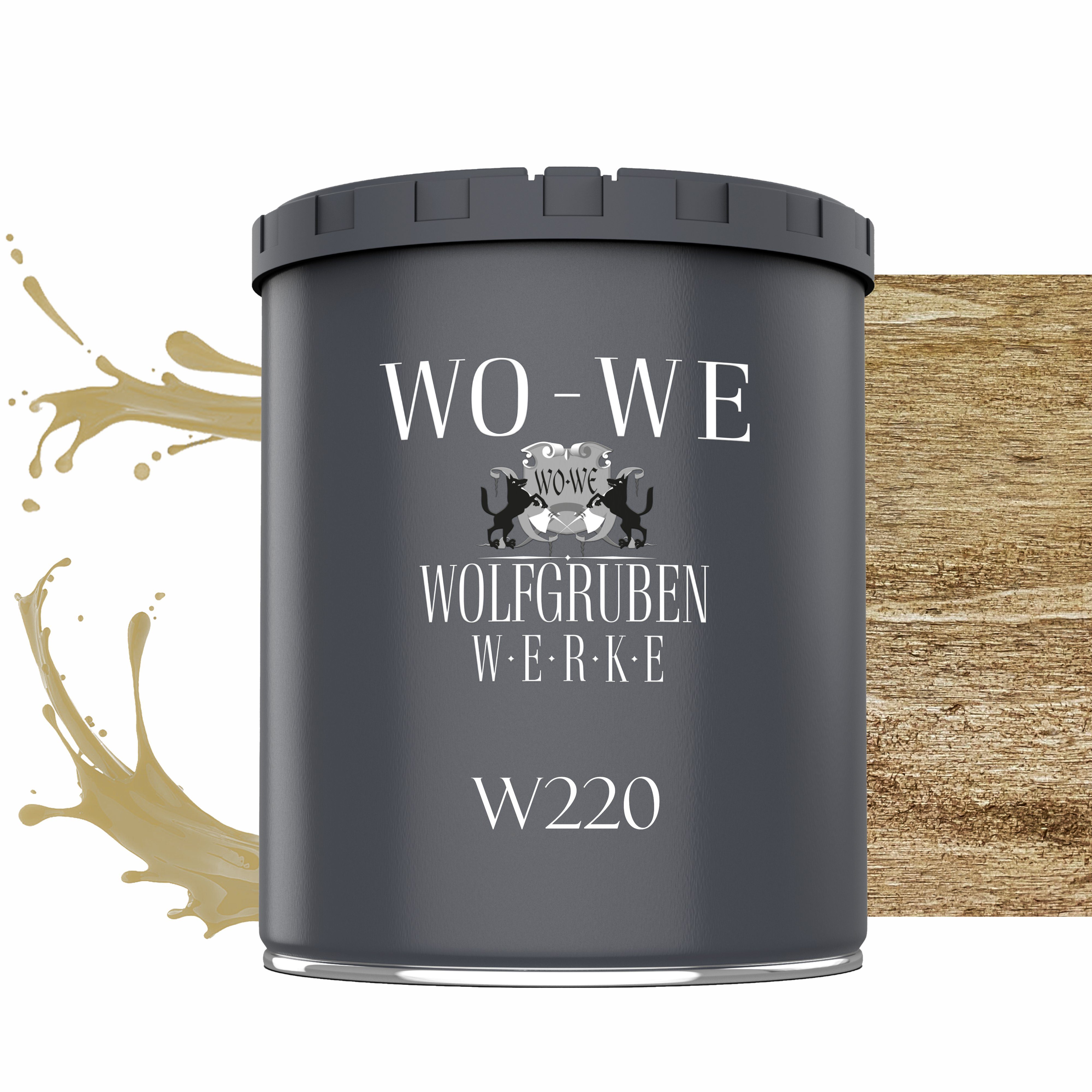 W220, Hell 1-2,5L, UV-stabil 2in1 Holzschutzlasur Eiche Dickschichtlasur Lösemittelfrei, Holzlasur WO-WE