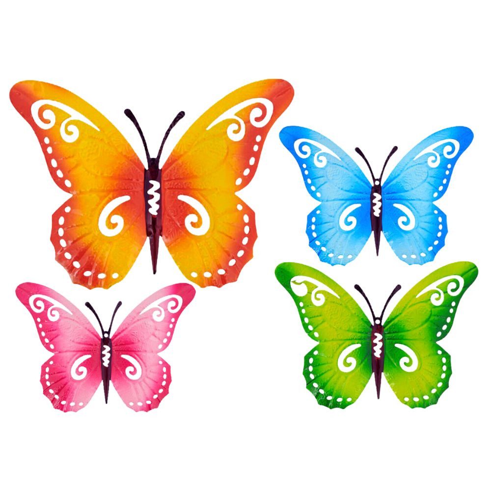 ZD Trading Haushaltshobel 4 x Deko Schmetterling Metall Wanddeko bunte Farben Wandschmuck 30 cm