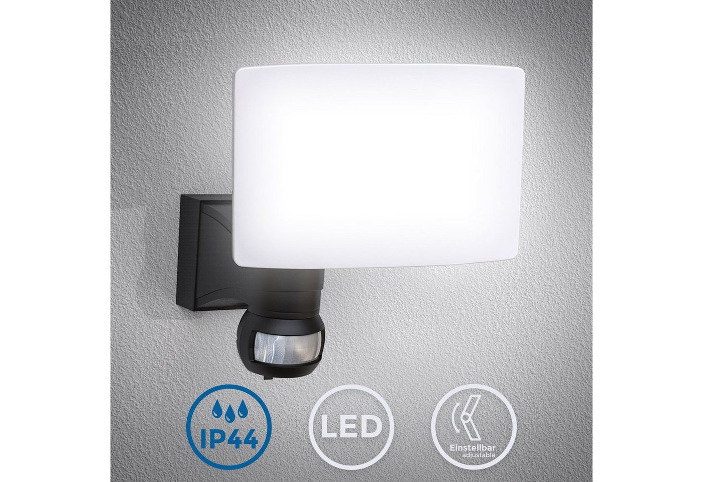 B.K.Licht LED Außen-Wandleuchte, LED Außenleuchte Bewegungsmelder schwenkbar 20W 2.300 Lumen 4.000K IP44 Spritzwasserschutz-HomeTrends