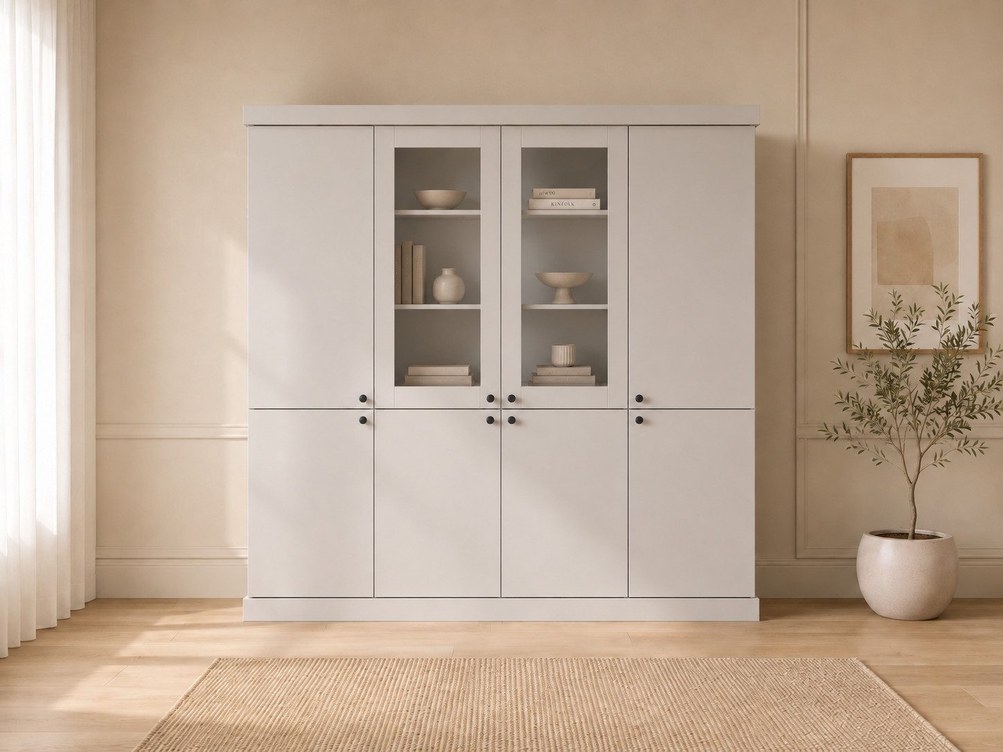 MOEBLO Glasvitrine TERSO 8T (XXL Vitrine 8T, 183 cm breit, 8-türiger Hochschrank mit viel Stauraum, mattes Design in Kaschmir) (BxHxT):183 x 202 x 42 cm
