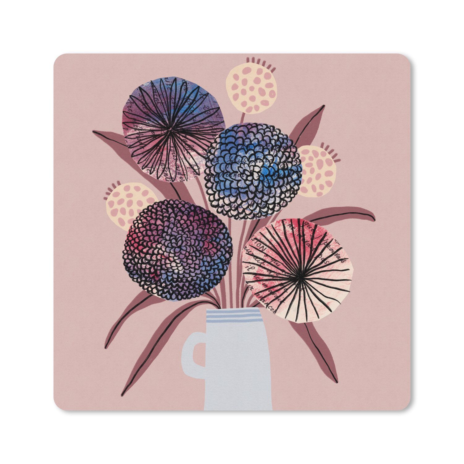 MuchoWow Gaming Mauspad Blumen - Pastell - Vase - Pflanzen (1-St), Gaming, Rutschfester Unterseite, Mausunterlage, 80x80 cm, XXL, Großes