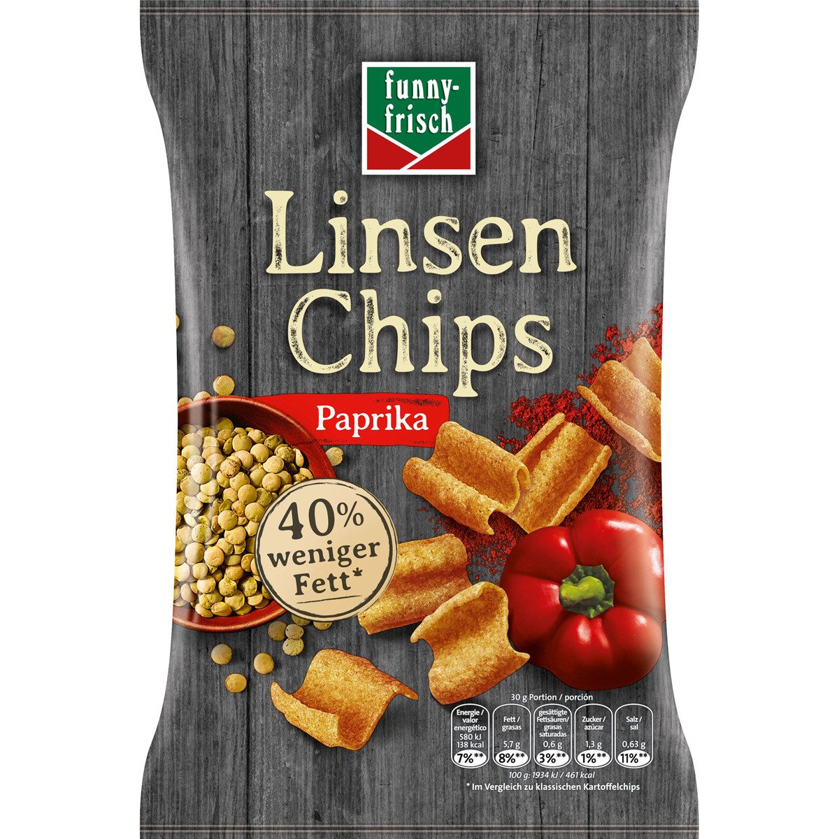 funny-frisch Knabberei, funny frisch Linsen Chips Paprika Style mit pflanzlichem Protein 90g