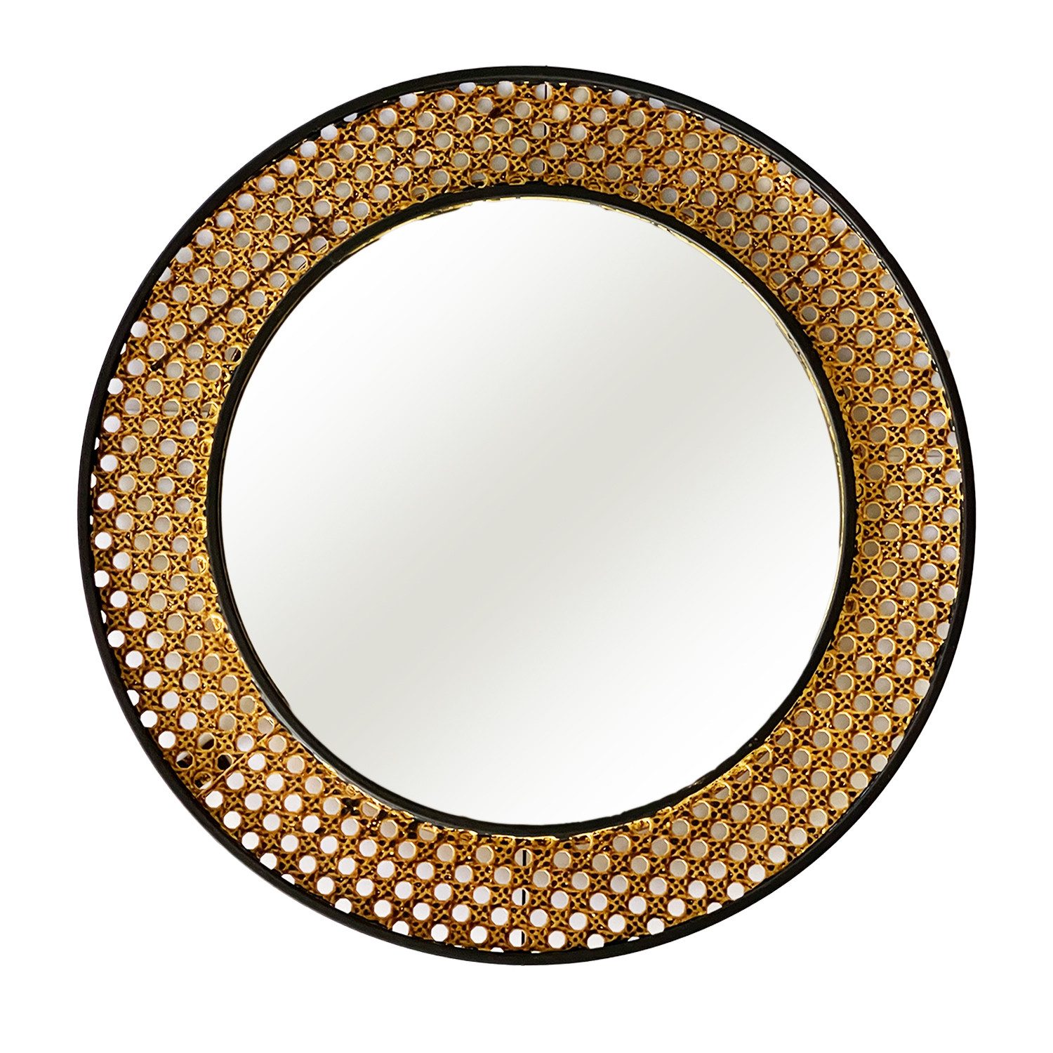 Mojawo Spiegel Runder Wandspiegel Hängespiegel Dekospiegel Rattan Design Ø40 cm
