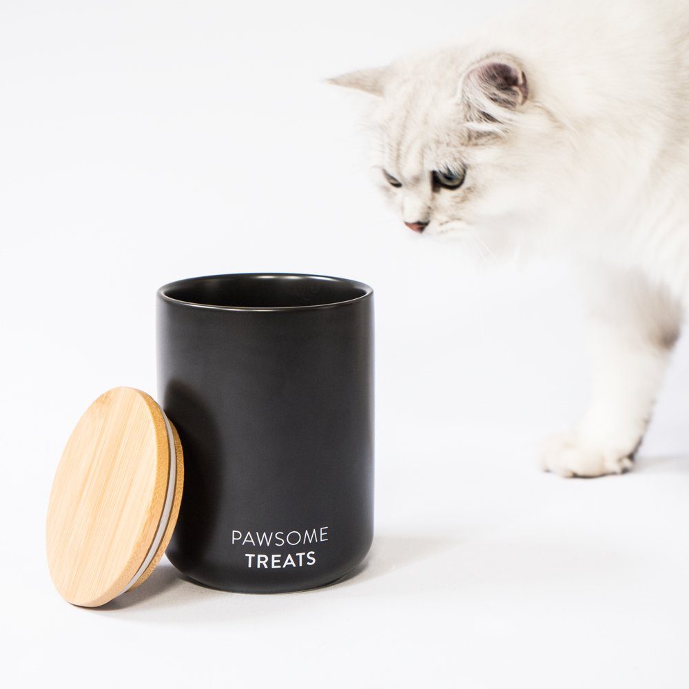 Futterbehälter Luftdichte Katzenfutter- & Leckerlidose aus Keramik mit Bambus-Deckel