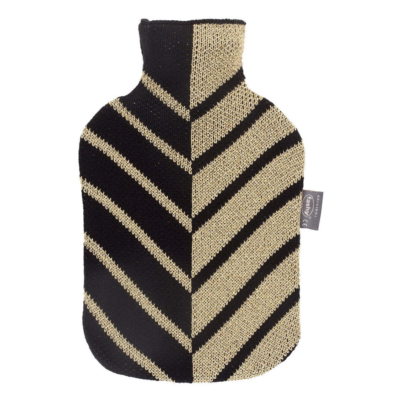 Fashy Wärmflasche Wärmflasche mit Bezug Strickbezug Gold Schwarz 2L Fashy 67367