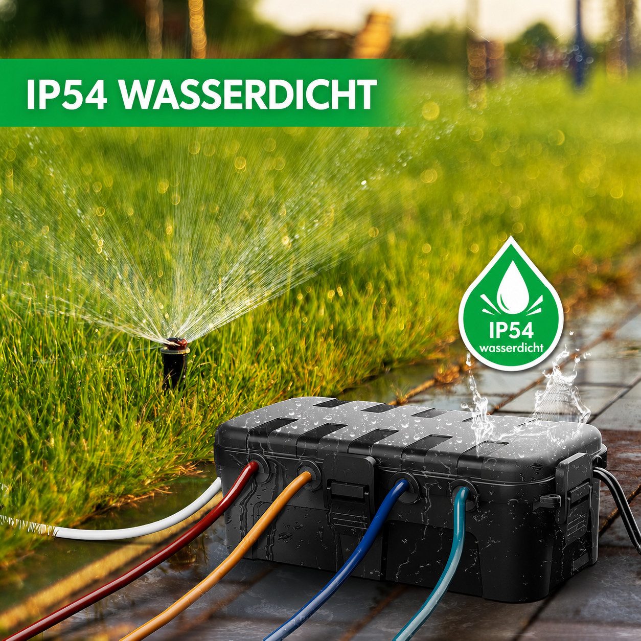 AIMAX Kabelbox IP54 für Außenbereich, 29 x 13,2 x 10 cm, 6 Kabelöffnungen, Outdoor Kabelschutzbox für Steckdosenleisten und Verlängerungskabel – Bild 3 von 5