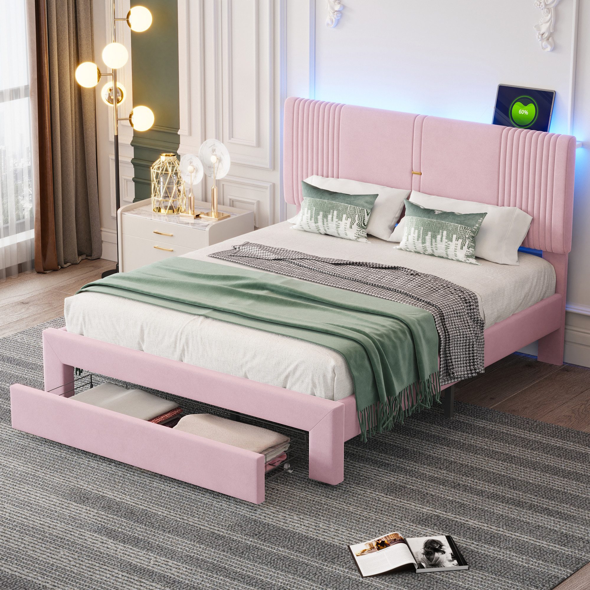 Flieks Polsterbett, LED Doppelbett 140x200cm mit günstig online kaufen