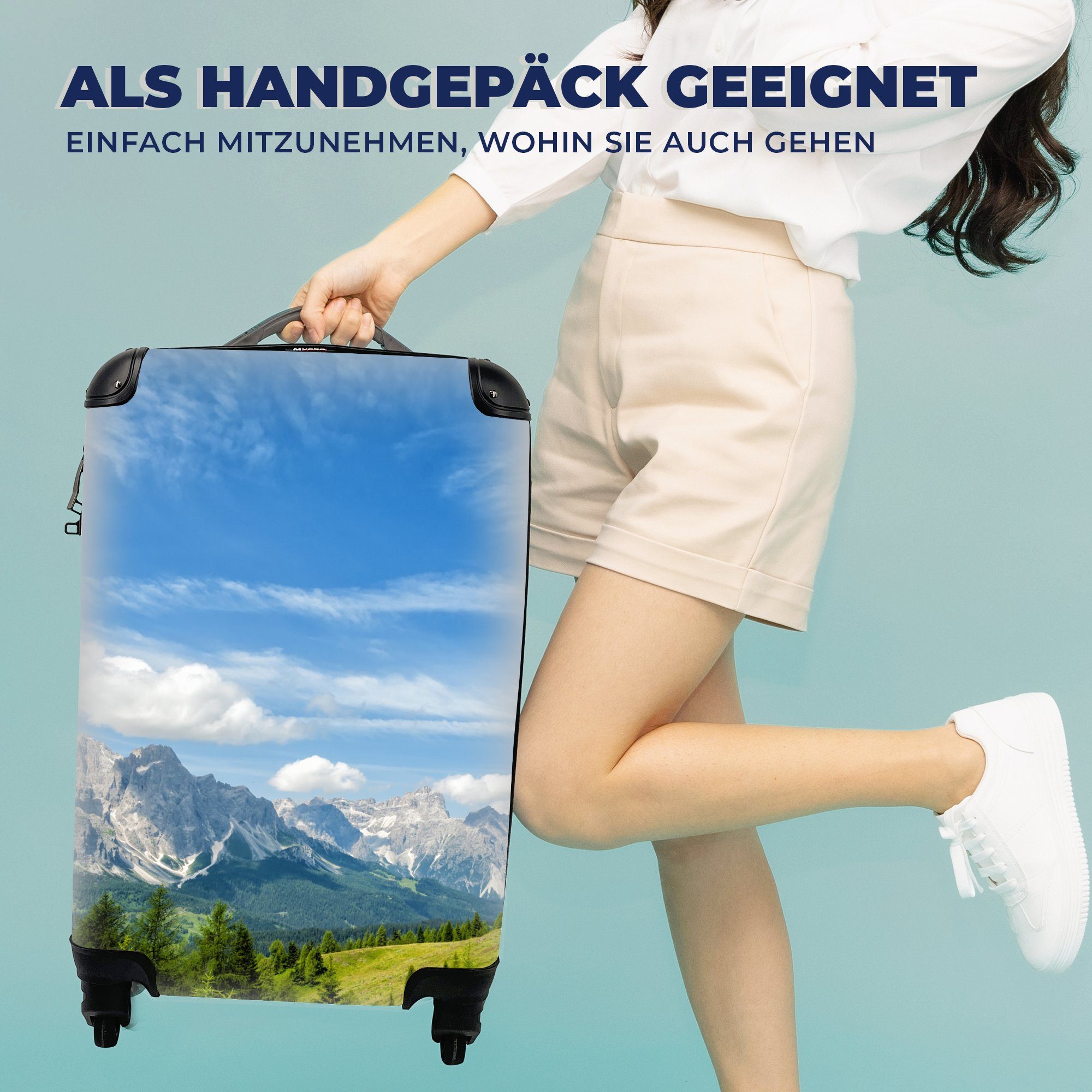 Reisetasche Handgepäck 4 - Ferien, Reisekoffer MuchoWow Handgepäckkoffer - Rollen, Alpen für rollen, mit Gras, Trolley, Berge