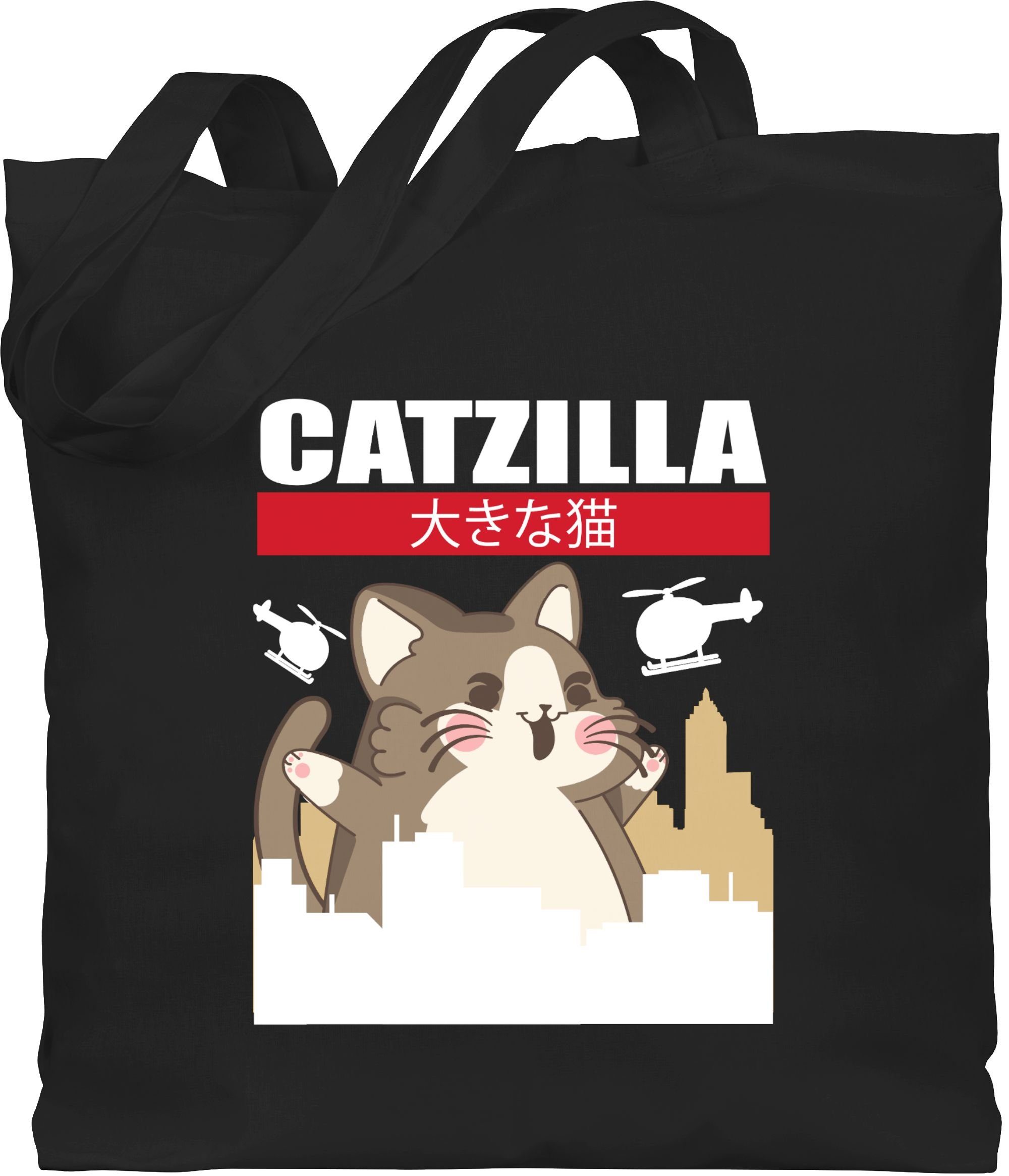 Shirtracer Umhängetasche Catzilla - Big Cat, Anime Geschenke 1 Schwarz