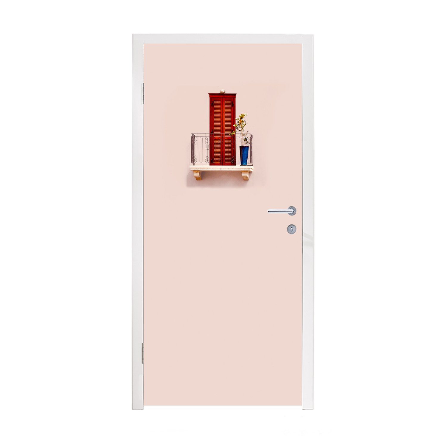 MuchoWow Türtapete Tür - Rot - Pastell - Architektur, Matt, bedruckt, (1 St), Selbstklebende Tapete, Folie für Möbel, 75x205 cm