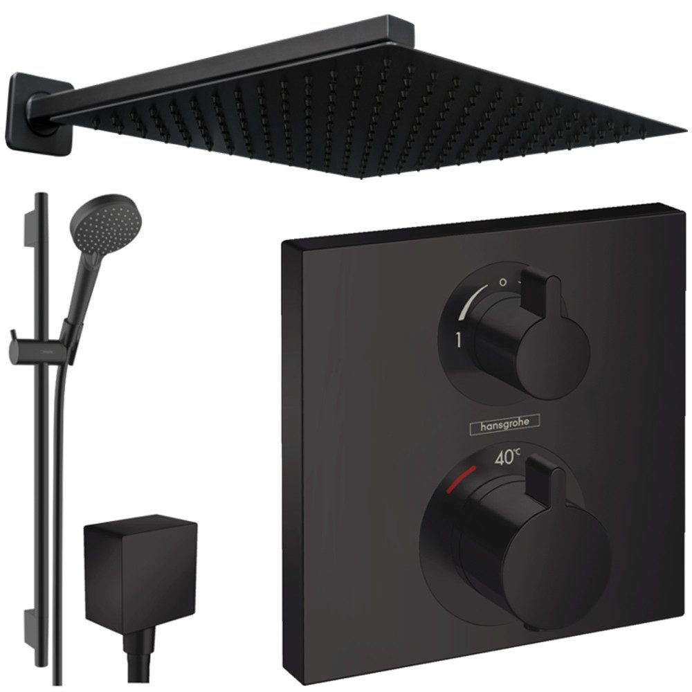 Duscharmatur Ecostat Square Unterputz Duschsystem mit Kopfbrause, Schwarz
