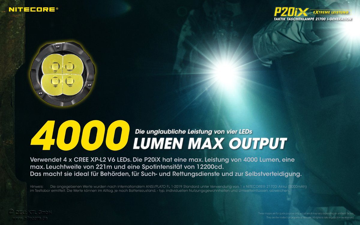 schwarz Taschenlampe Nitecore (1-St) LED taktische Hochleistungstaschenlampe, P20iX Unisex