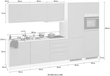 HELD MÖBEL Küchenzeile Visby, mit E-Geräten, 300 cm, mit Kühl/Gefrierkombination und Geschirrspüler