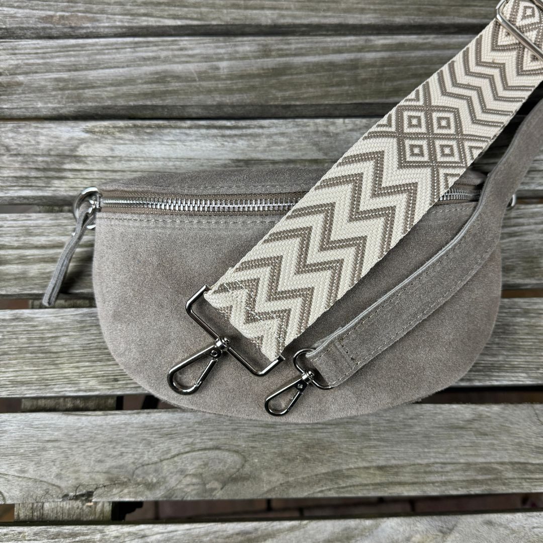 MAONI Bauchtasche Wildleder Dunkeltaupe mit 2x Gurten, echt Leder, hochwert günstig online kaufen