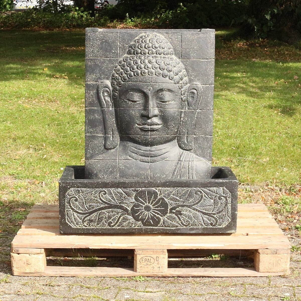 Oriental Galerie Dekofigur Buddha Brunnen Relief Garten Figur Gartenfigur aus Lavastein 92 cm (1 St), traditionelle Herstellung in Handarbeit im Ursprungsland