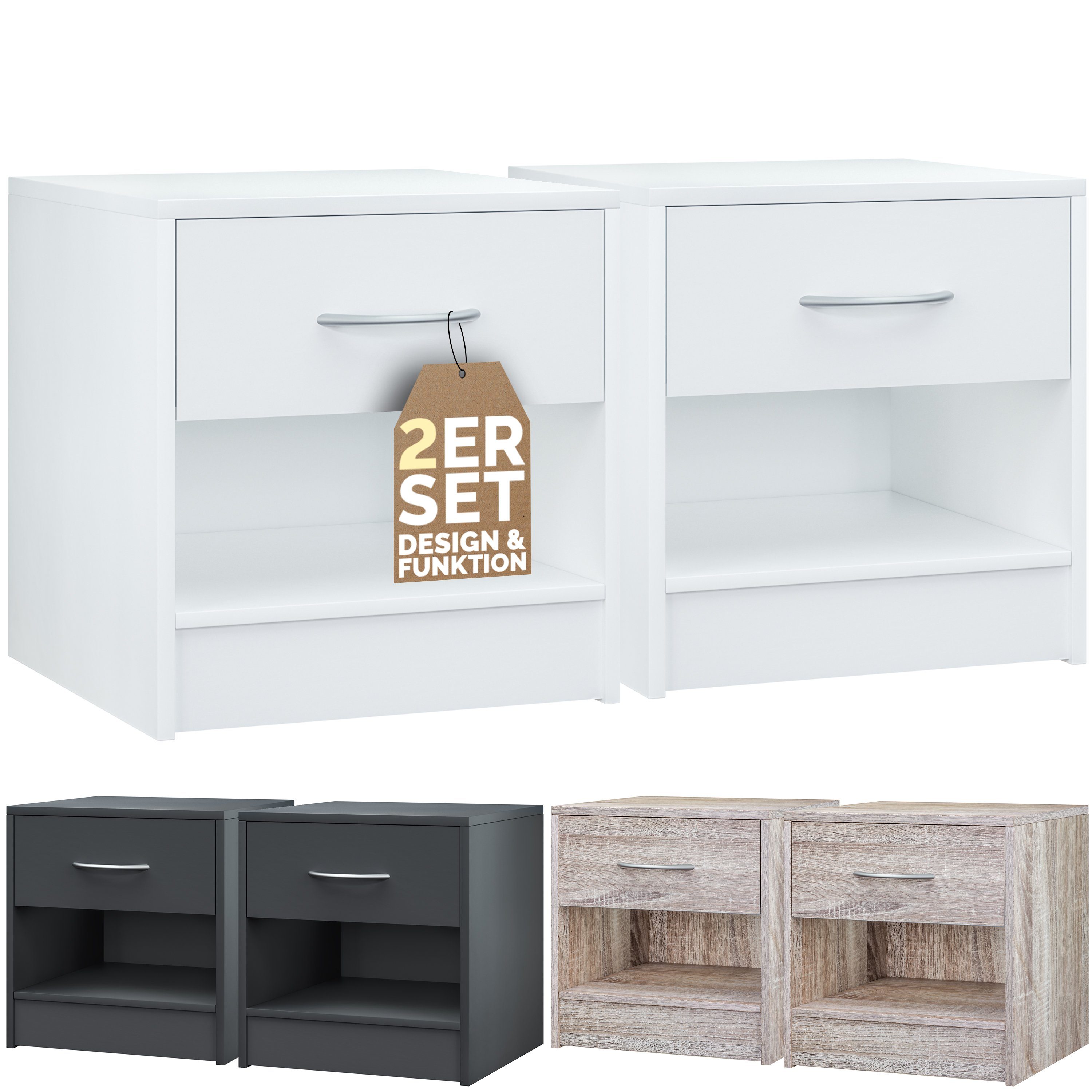 Casaria Nachttisch Kiel (2-St), mit Schublade 41x39x28cm Holz Modern Schlaf günstig online kaufen