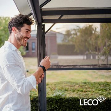 Leco Pavillon Solar LINA, mit 4 Seitenteilen, 300x300 cm, grau mit LED und Gittergewebe-Rollos