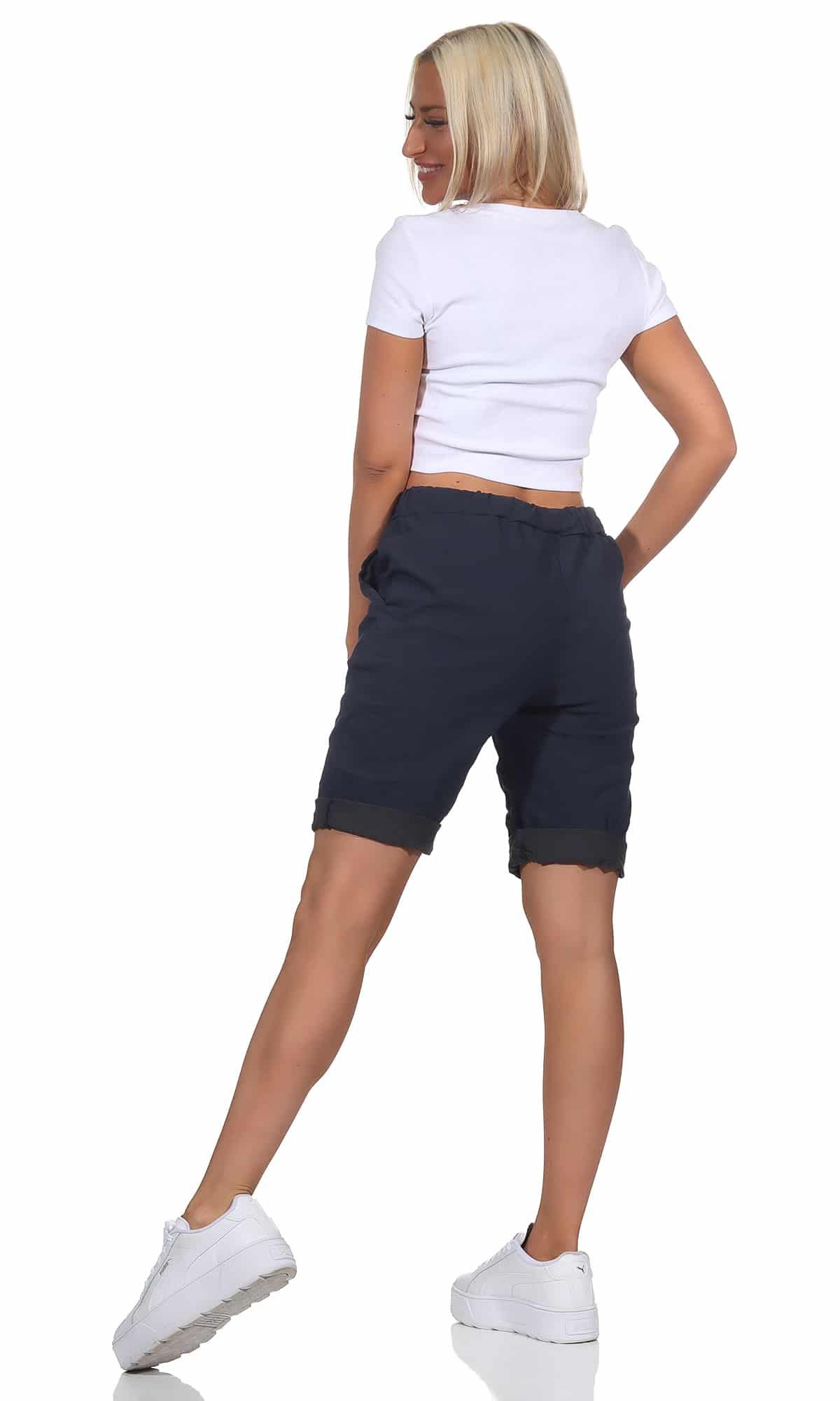 OriginalYou Chinoshorts Damenhose Kurze Damen Sommerhose Chino Shorts Schlupf Bermuda Stretchgewebe in modernem Knitterlook, elastischer Bund mit Kordelzug