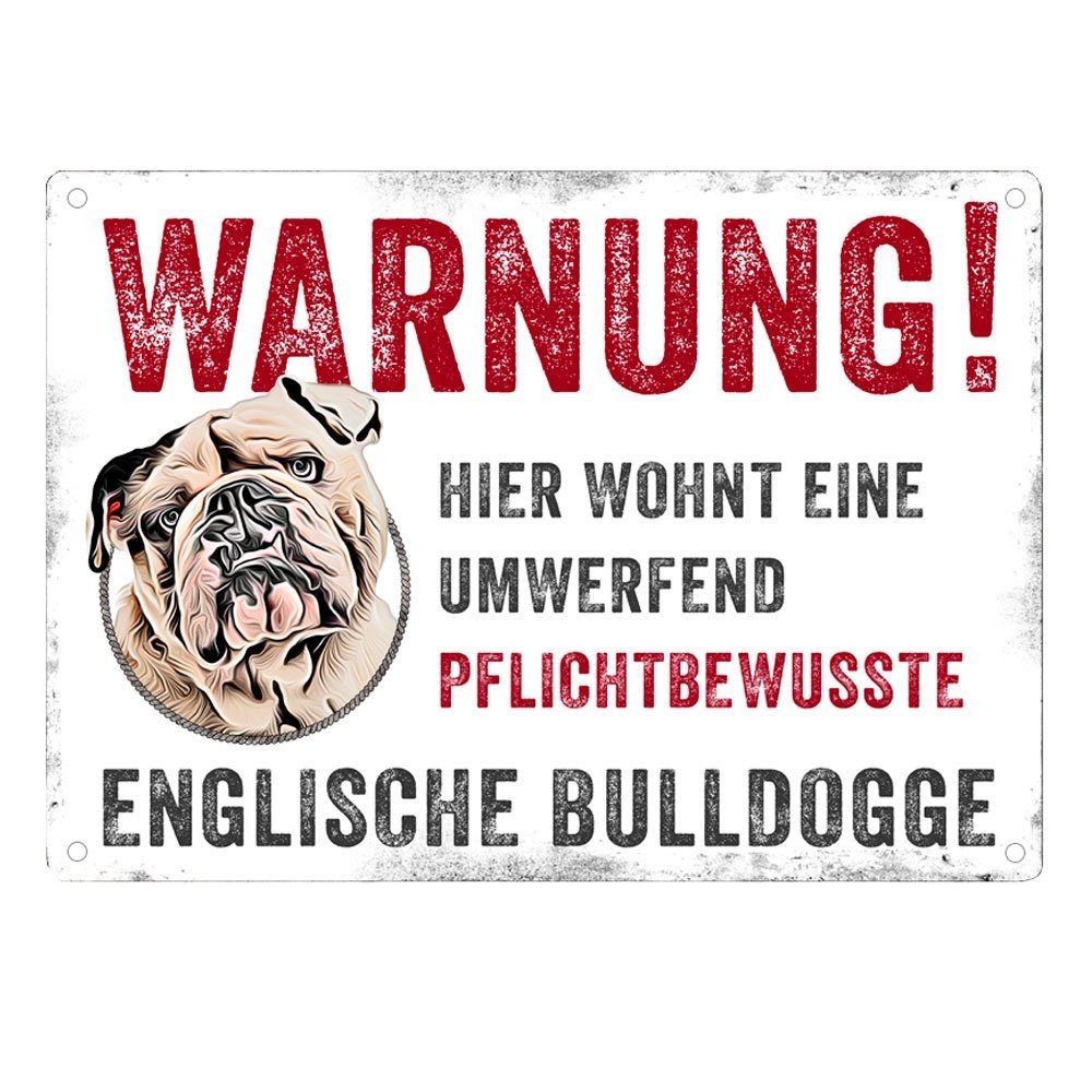 Cadouri Warnschild Hundewarnschild ENGLISCHE BULLDOGGE - Hinweisschild mit Hunderasse, (1 St., Metallschild mit vier vorgebohrten Löchern), UV-beständig, 28,5 x 20 cm, abgerundete Ecken, für Hundebesitzer