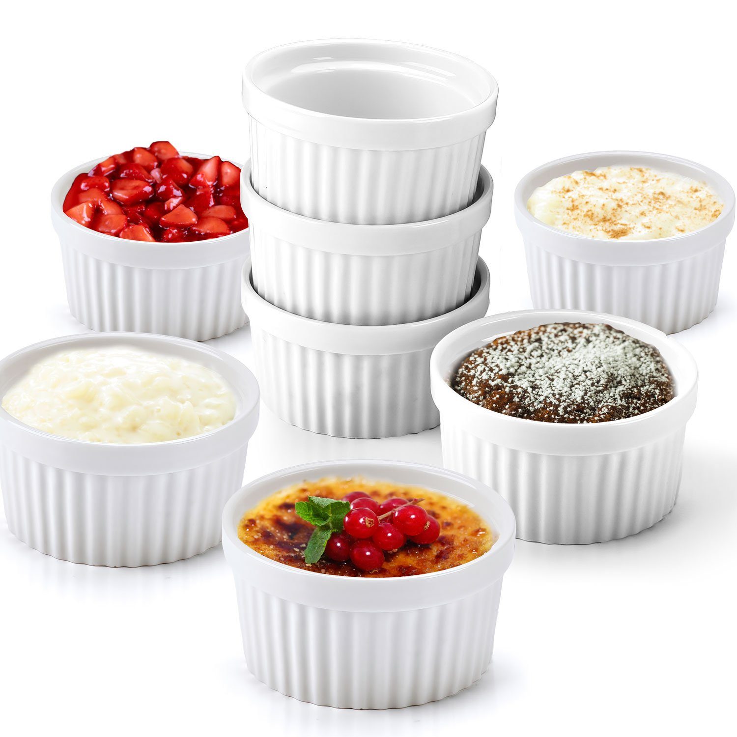 Dimono Dessertschale DIMONO Crème-Brûlée & Soufflé Förmchen – 8er Keramik Dessert Set, Keramik, (Schälchen mit 170 ml, 8-tlg), Schalen