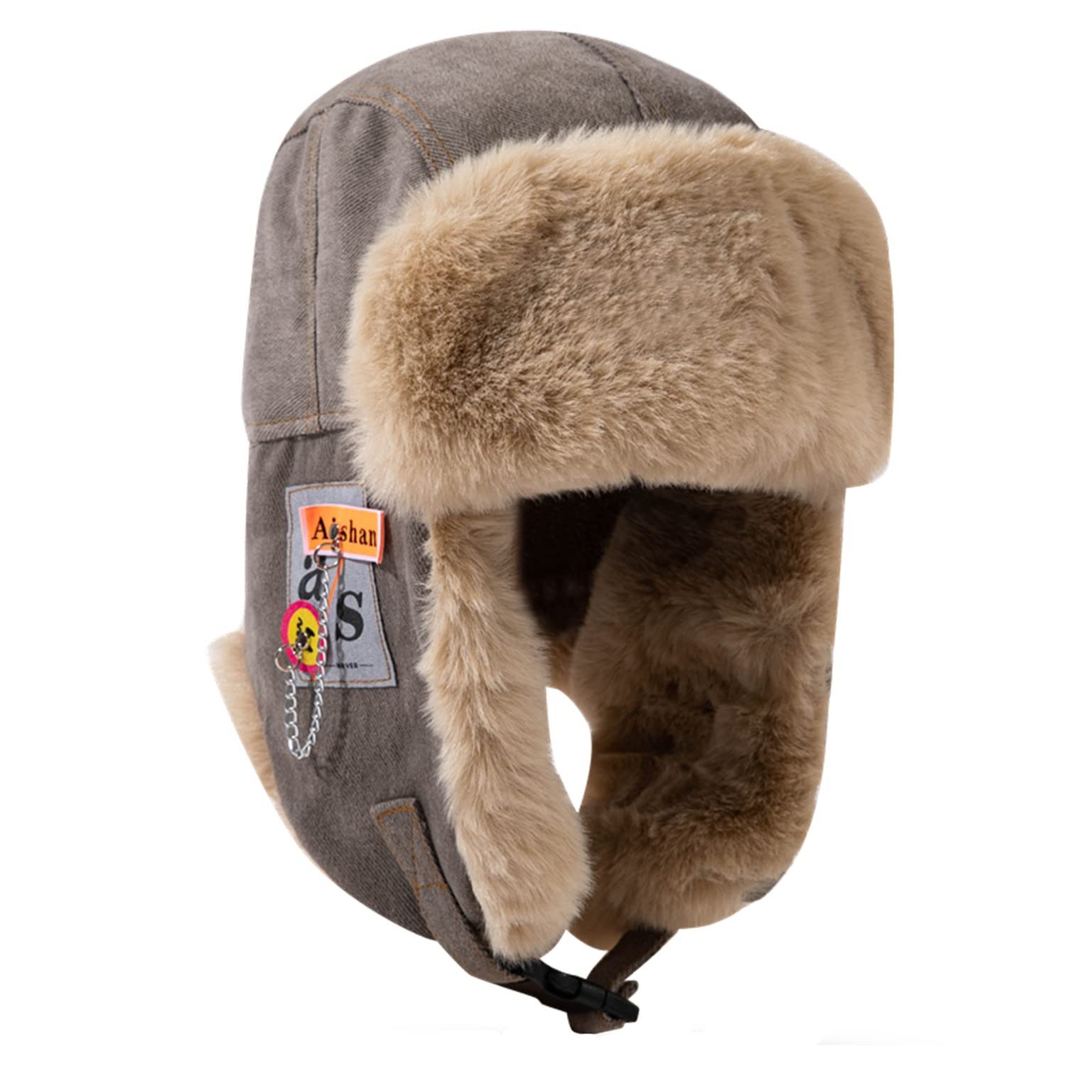 nsihing Plüschmütze Unisex Winter-Skihut, Warme Mütze mit Ohrenklappen Flauschiger Fliegermütze für Damen & Herren, Ideal für Wintersport