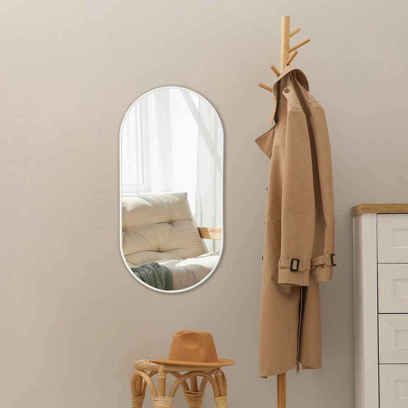 en.casa Wandspiegel, »Picciano« Spiegel mit Aluminiumrahmen oval 30x60 cm Weiß, matt
