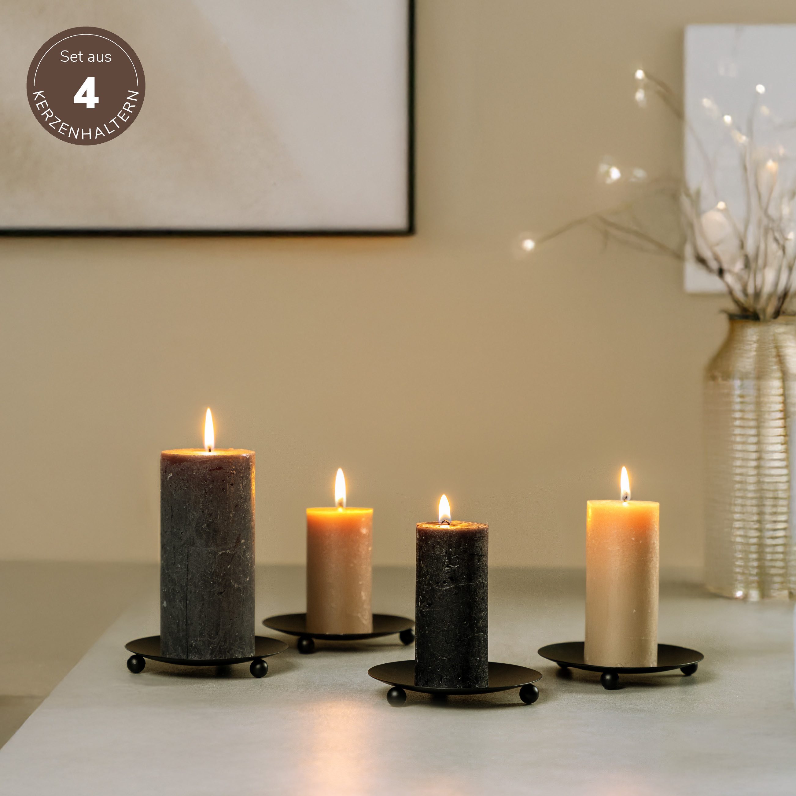 bremermann Kerzenhalter 4er-Set, Kerzenleuchter, Stumpenkerze, Metall, schw günstig online kaufen