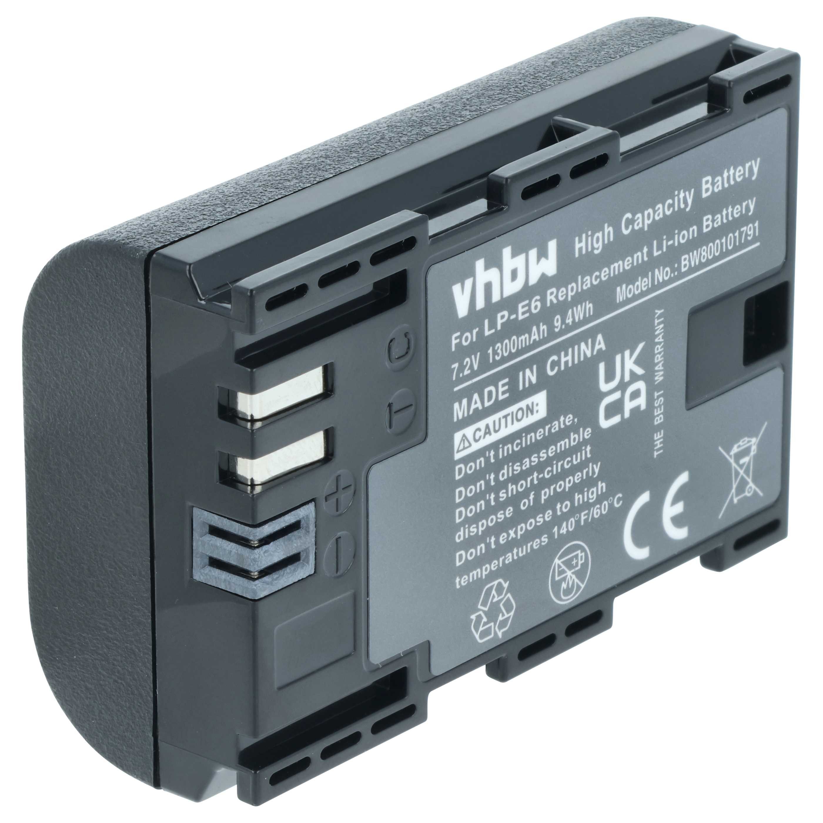 vhbw Akku passend für Canon EOS R5 Mark II, R6 Mark III, 80D, R5, R6, 7D Kamera-Akku Akku Li-Ion 1300 mAh (7,4 V, 1 St), Leistungsfähiger Austausch-Akku für Digitalkamera, Spiegelreflexkamera