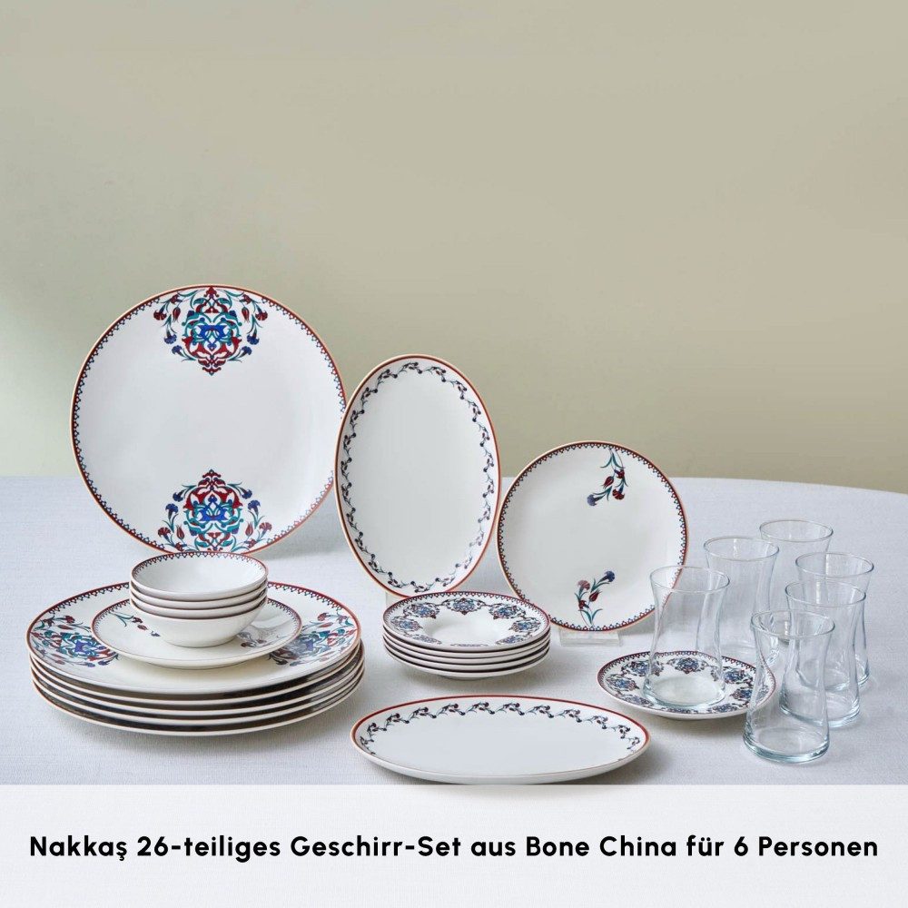 Karaca Frühstücksteller Karaca Nakkaş 26-teiliges 6-Personen Frühstücksset Geschirrset