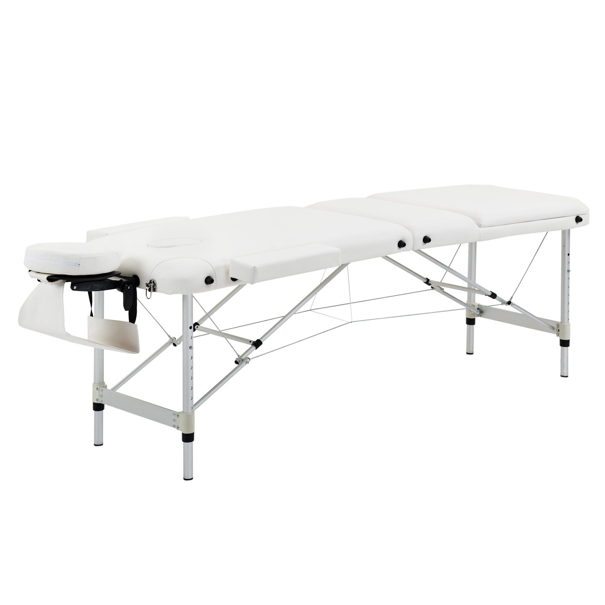 MC Star Massageliege höhenverstellbar mit Kopfkissen für Salon & Spa (Kunststoff & Alu, Weiß, 215 x 60 x 61-84 cm)