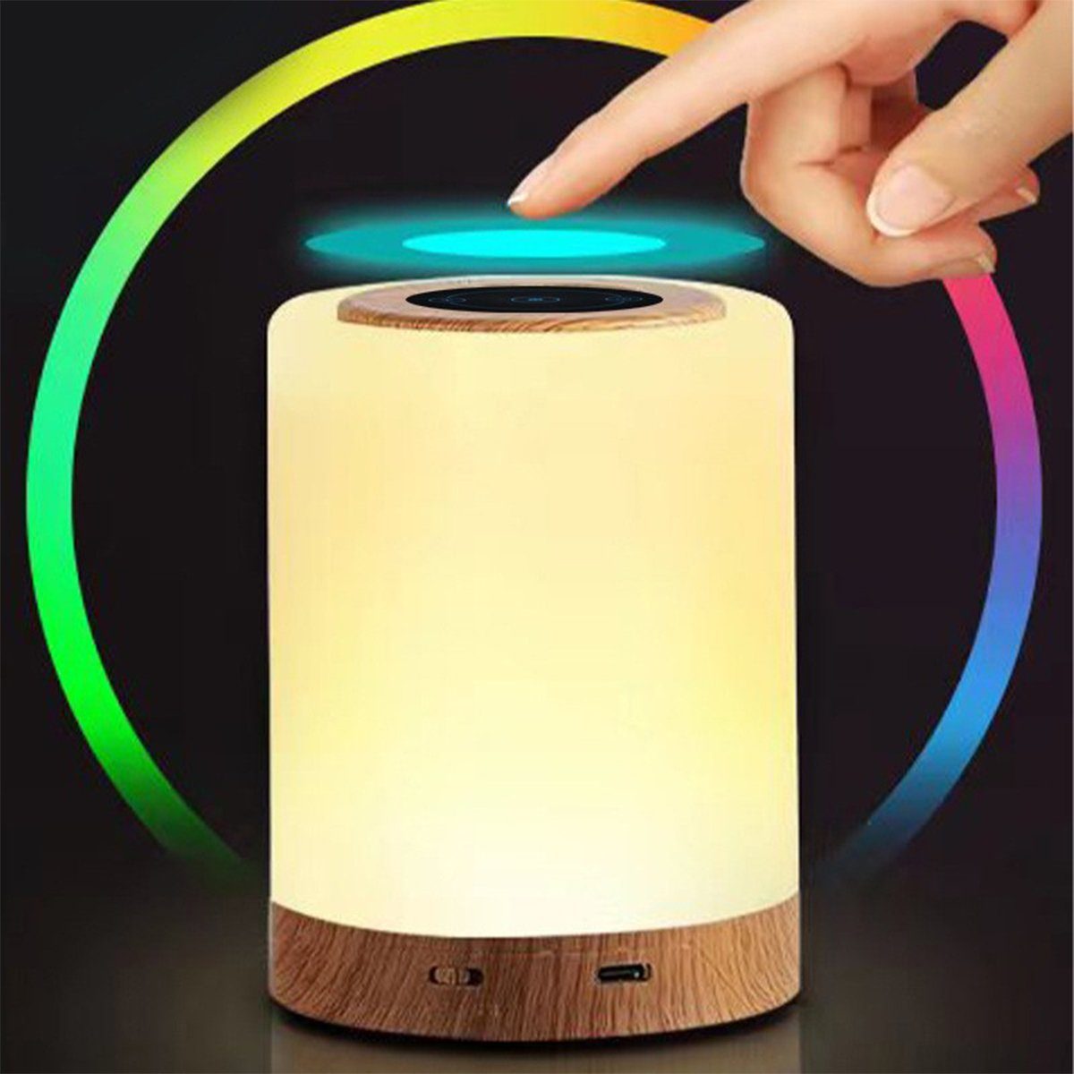 Nachttischlampe Nachttischlampe Touch Dimmbar Holzmaserung Nachtlicht