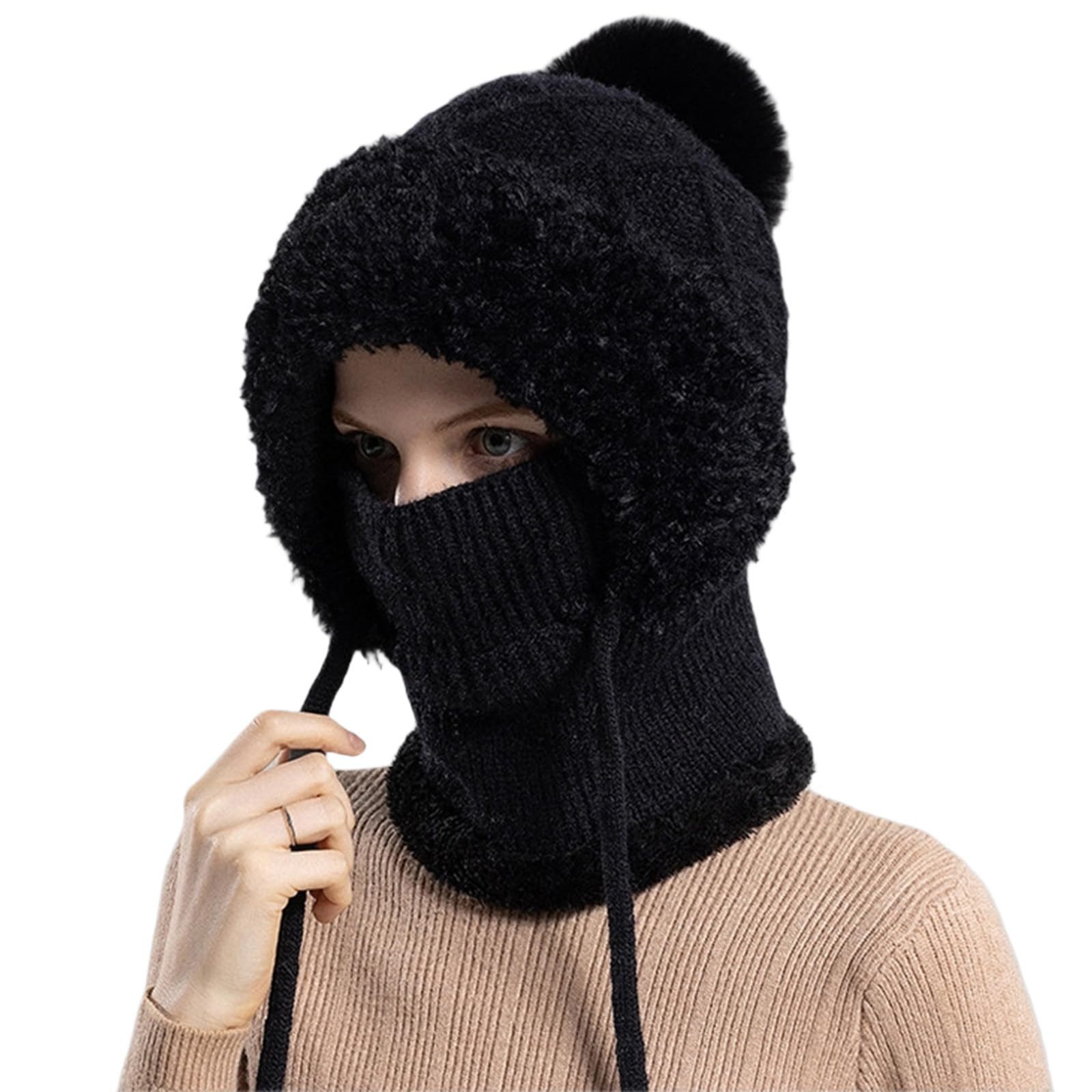 Autrucker Strickmütze Strickmütze Winter Damen Halswärmer Balaclava Einheitsgröße 3-in-1 Wintermütze mit Gesichtsmaske, Schal & Ohrenwärmer