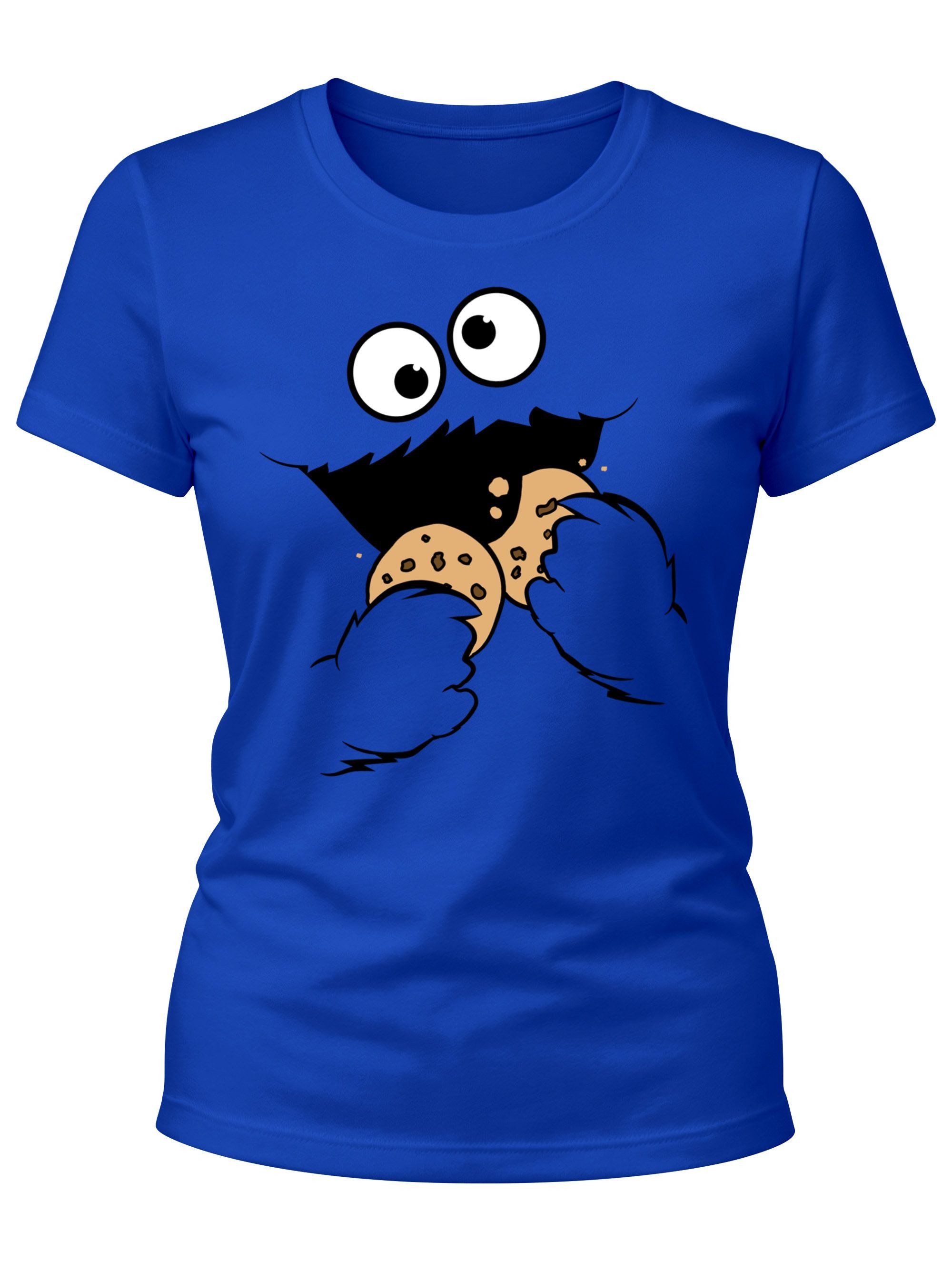 MoonWorks Print-Shirt Damen T-Shirt Krümelmonster Cookie Monster Fasching Karneval Kostüm mit Print