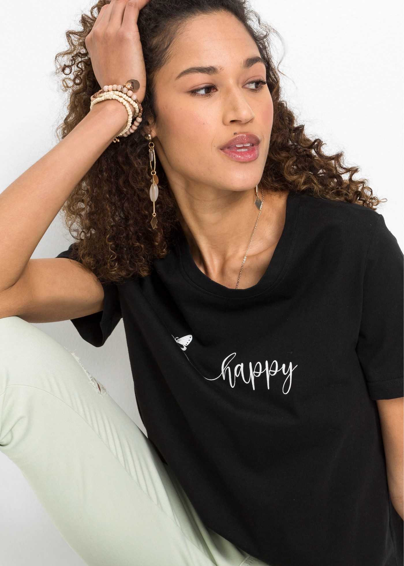 bonprix T-Shirt bequeme Passform, Kurzarm, mit Rundhalsausschnitt