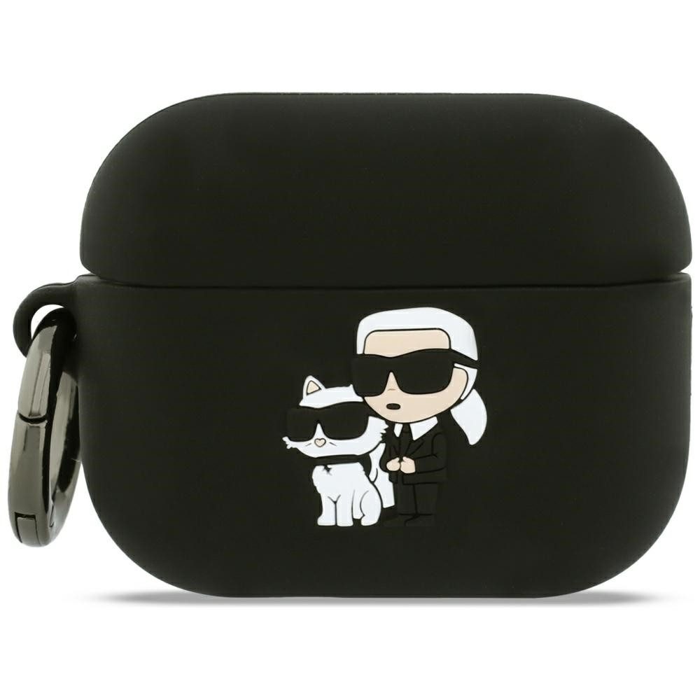 KARL LAGERFELD Kopfhörer-Schutzhülle Case AirPods Pro 3 Silikon schwarz Logo Katze Kopf 3D, Kantenschutz