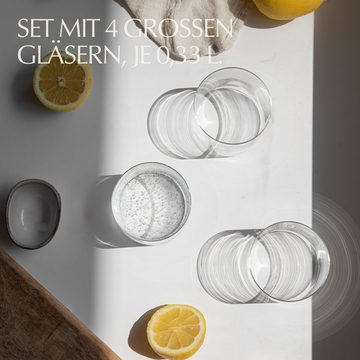 NAKOA Gläser-Set NAKOA Hauchdünne verstärkte Gläser 4er Set, 100% Glas Tumbler, 330ml