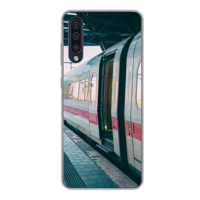 MuchoWow Handyhülle Schöner Zug auf dem Bahnsteig Handyhülle Samsung Galaxy A50 Smartphone-Bumper Print Handy