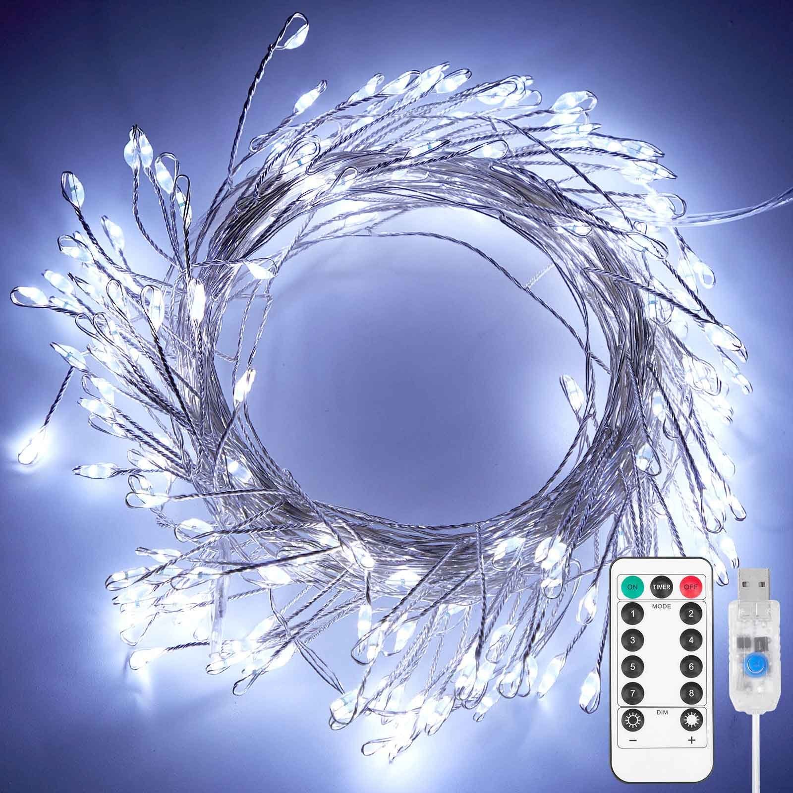 Rosnek LED-Lichterkette 3M/6M, dimmbar, wasserdicht, für Weihnachten Hochzeit Party, Fernbedienung, USB, Timer, Garten Fest Deko Weiß