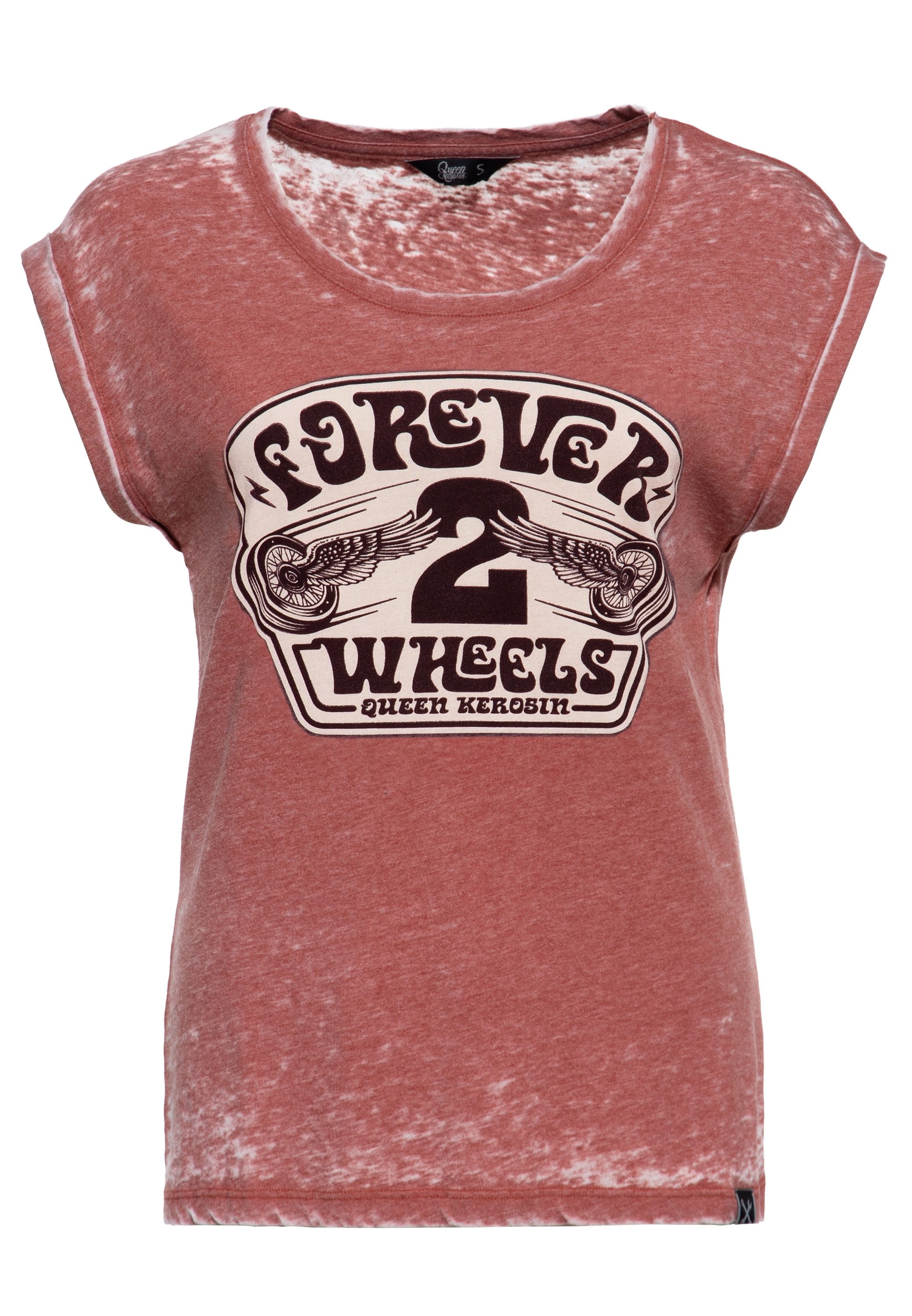 QueenKerosin Print-Shirt Forever 2 Wheels (1-tlg) im Washed-Look