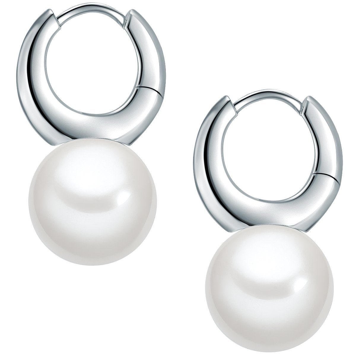 Rafaela Donata Perlenohrringe silber, Creolen Sterling Silber Muschelkernperle weiß