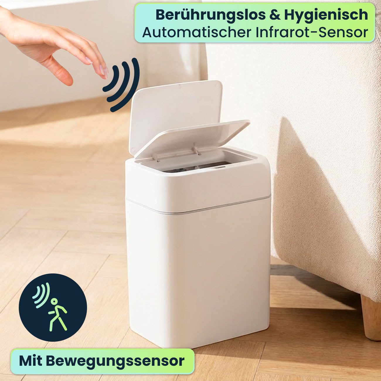 shop'n smile ideoon Mülleimer Premium Sensor Abfalleimer Set 12L & 16L automatisch Bewegungssensor, Sensor-Abfalleimer Set 12L/16L, berührungslos, automatisch s – Bild 4 von 5
