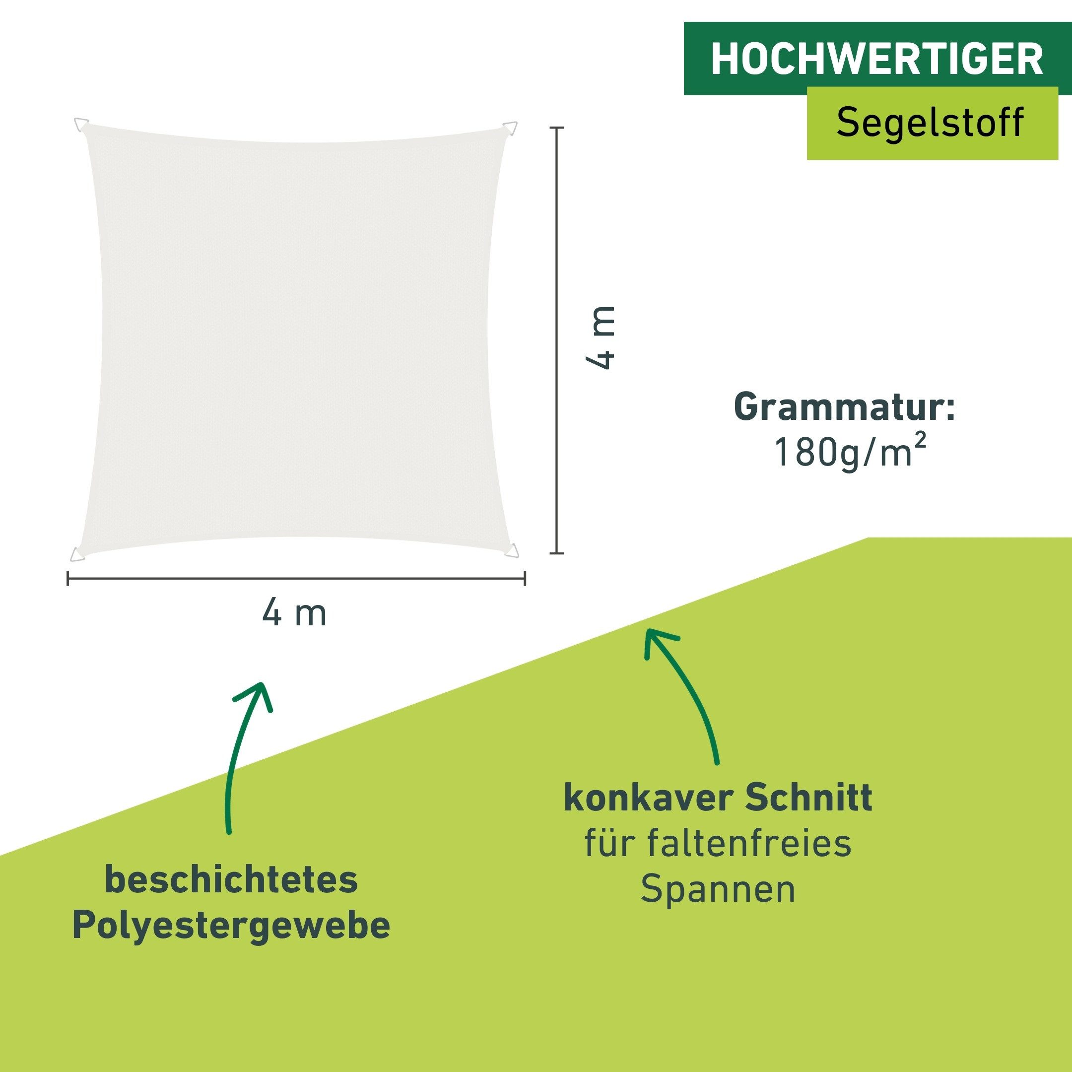 Windhager Sonnensegel Cannes, Quadrat Segel zur Beschattung von Garten, Terrasse, Balkon, (1-tlg), Sonnenschutz 4 x 4 m, erhältlich in anthrazit, grau, taupe oder weiß