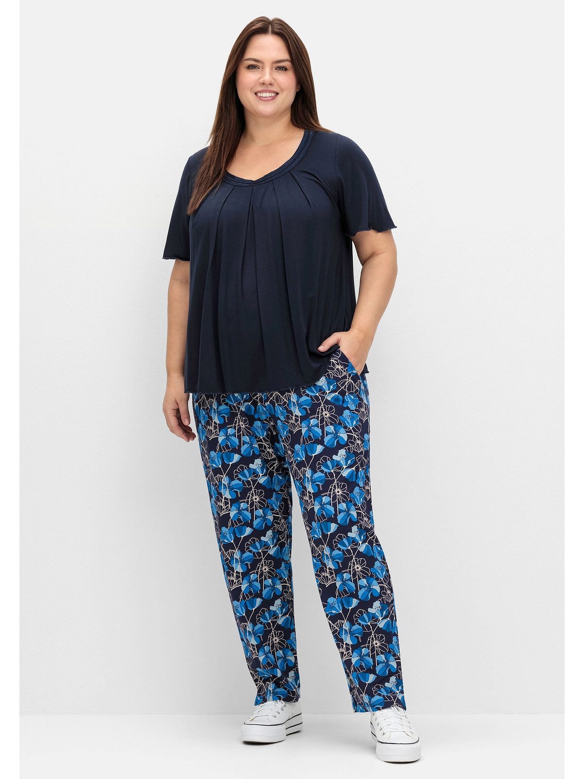 Sheego Schlupfhose Große Größen mit Blumendruck und breitem Smokbund