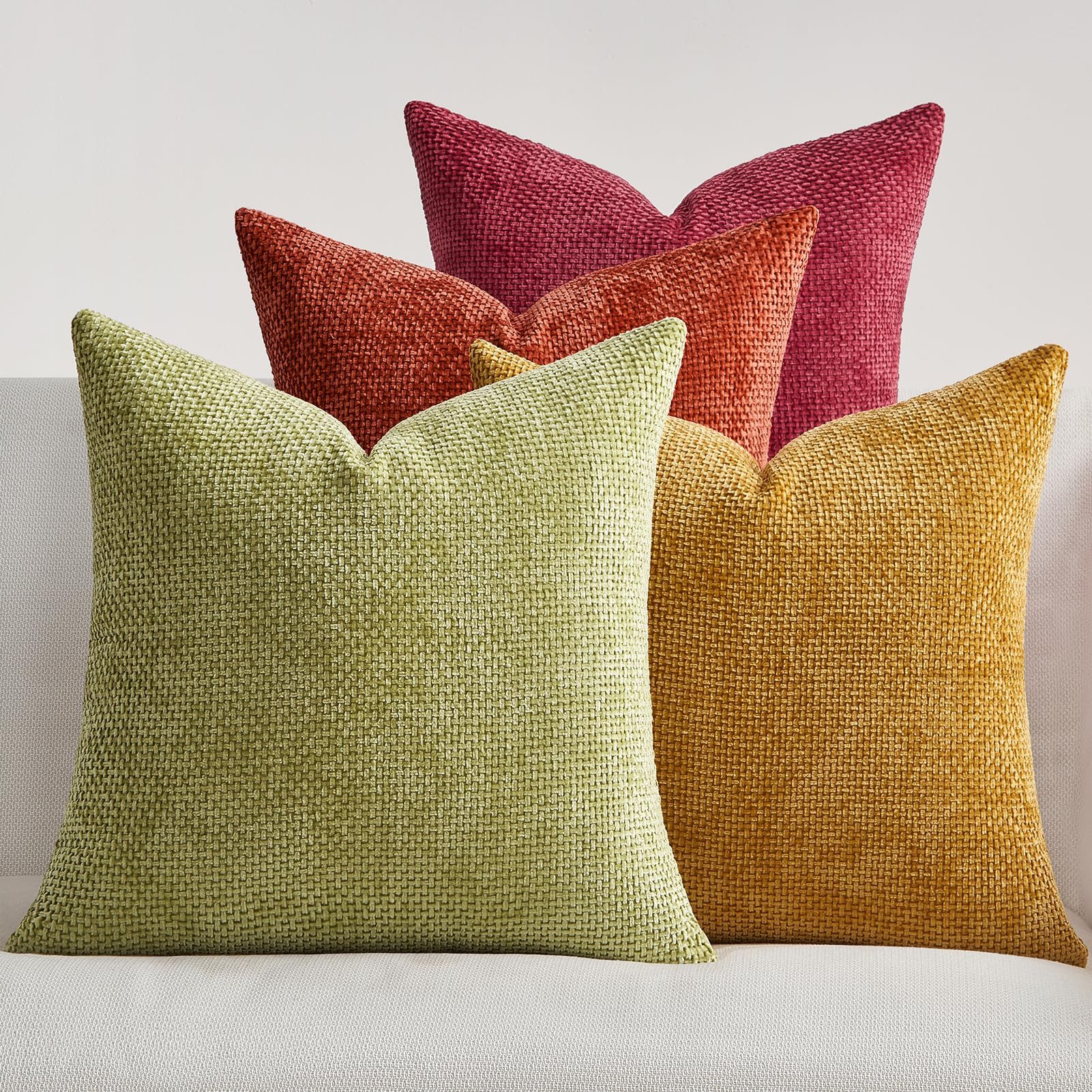 Topfinel Kissenbezug 40x40 samt kissenbezüge 50x50 Weich Sofa Deko Rattanstreifen, kissenbezug 4er set Gelb-Orange Farbverlauf Wohn Kinder Hautfreundlich