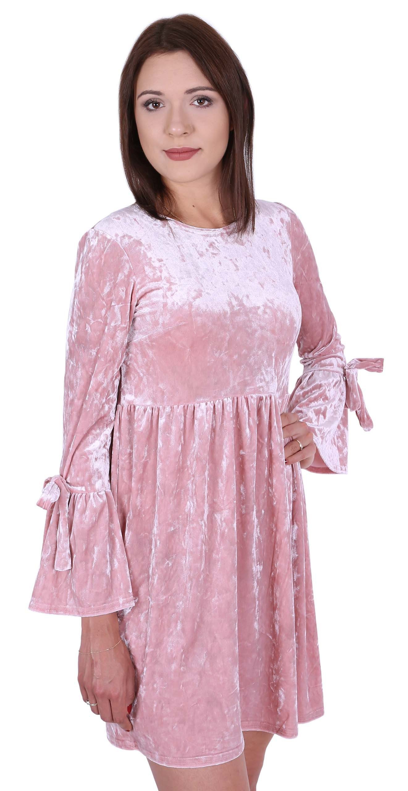 Sarcia.eu Midikleid John Zack Rosa Velours Kleid mit ausgestellten Ärmeln L